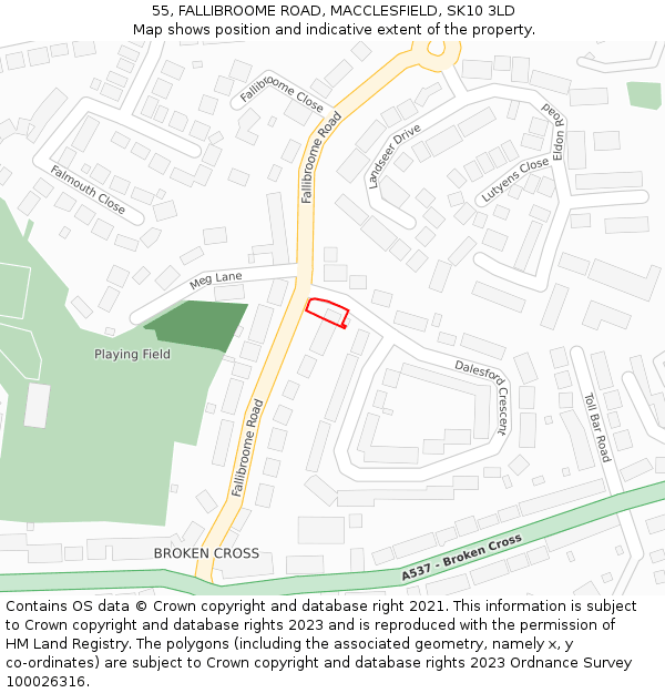 55, FALLIBROOME ROAD, MACCLESFIELD, SK10 3LD: Location map and indicative extent of plot