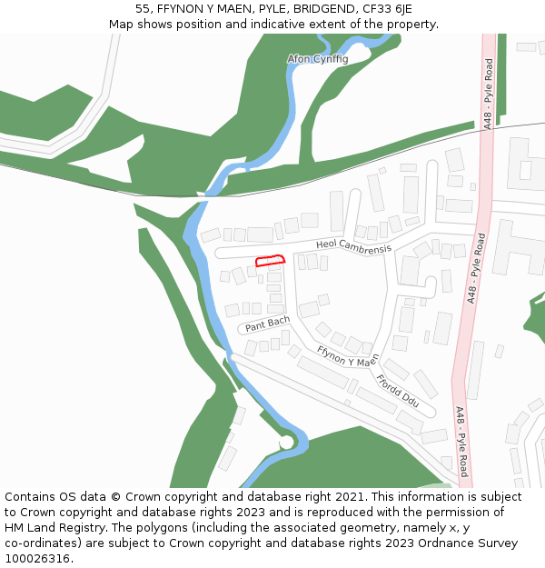 55, FFYNON Y MAEN, PYLE, BRIDGEND, CF33 6JE: Location map and indicative extent of plot