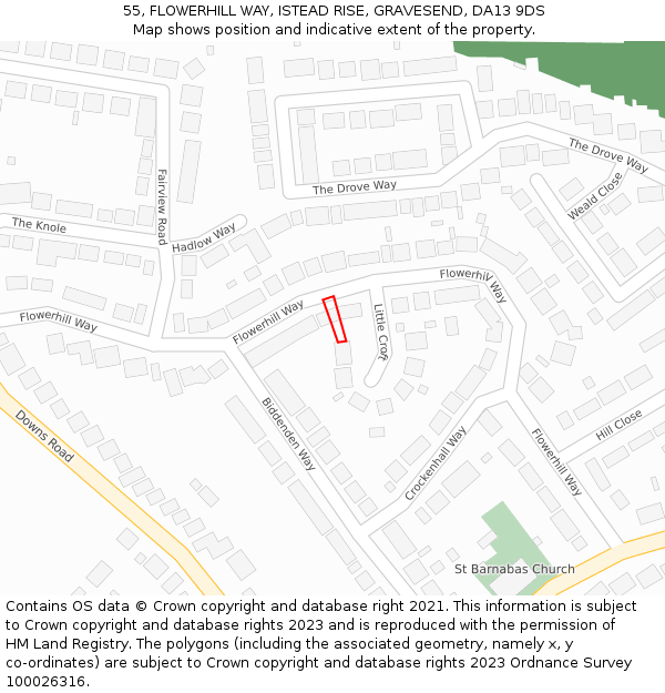 55, FLOWERHILL WAY, ISTEAD RISE, GRAVESEND, DA13 9DS: Location map and indicative extent of plot