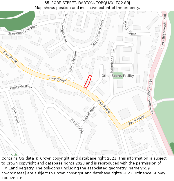 55, FORE STREET, BARTON, TORQUAY, TQ2 8BJ: Location map and indicative extent of plot