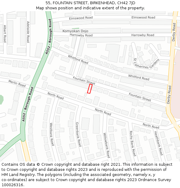 55, FOUNTAIN STREET, BIRKENHEAD, CH42 7JD: Location map and indicative extent of plot