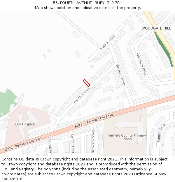 55, FOURTH AVENUE, BURY, BL9 7RH: Location map and indicative extent of plot