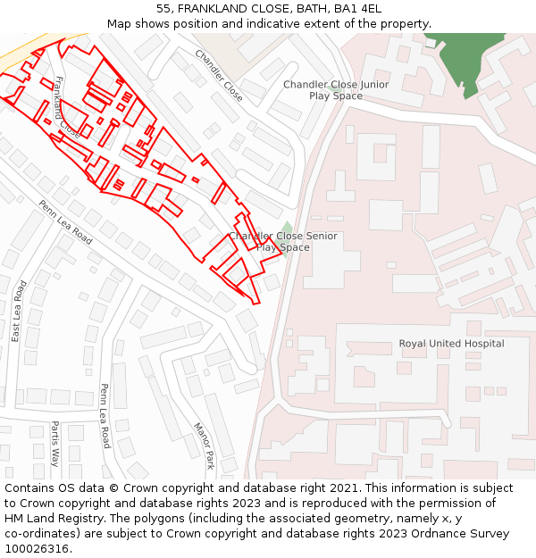 55, FRANKLAND CLOSE, BATH, BA1 4EL: Location map and indicative extent of plot