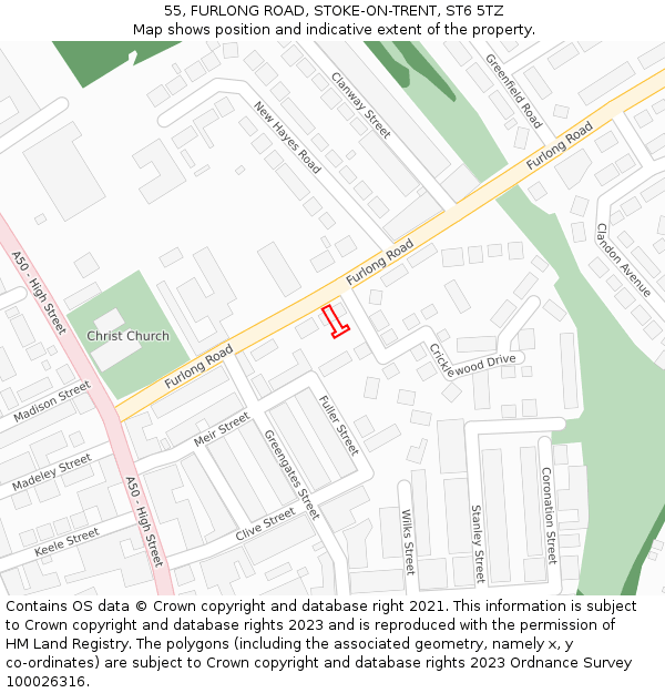 55, FURLONG ROAD, STOKE-ON-TRENT, ST6 5TZ: Location map and indicative extent of plot