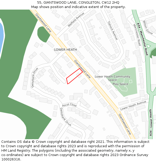 55, GIANTSWOOD LANE, CONGLETON, CW12 2HQ: Location map and indicative extent of plot