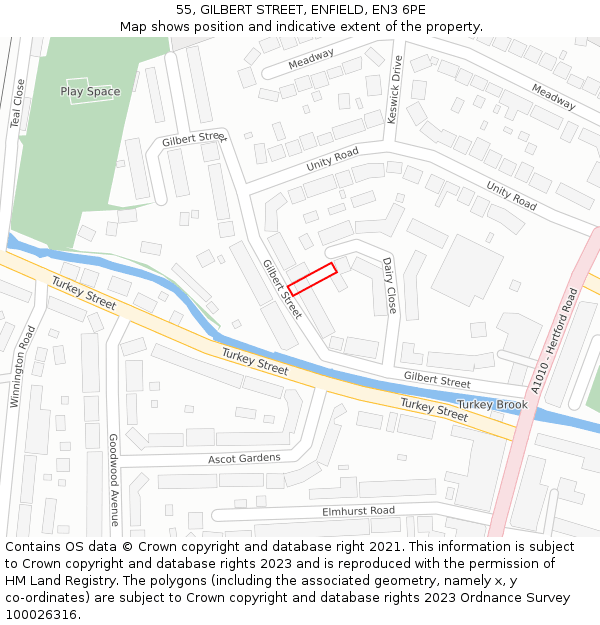 55, GILBERT STREET, ENFIELD, EN3 6PE: Location map and indicative extent of plot