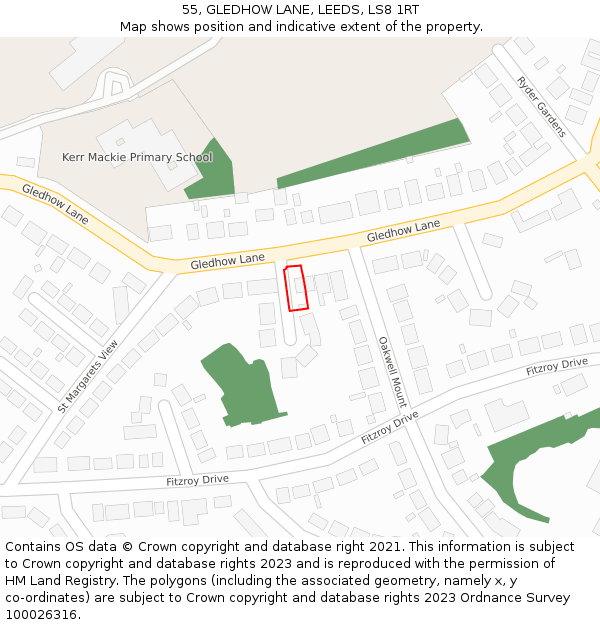 55, GLEDHOW LANE, LEEDS, LS8 1RT: Location map and indicative extent of plot