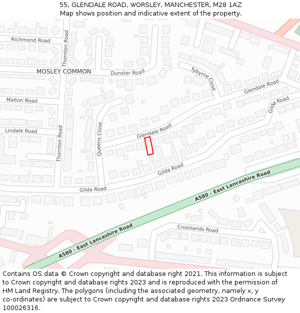 55, GLENDALE ROAD, WORSLEY, MANCHESTER, M28 1AZ: Location map and indicative extent of plot