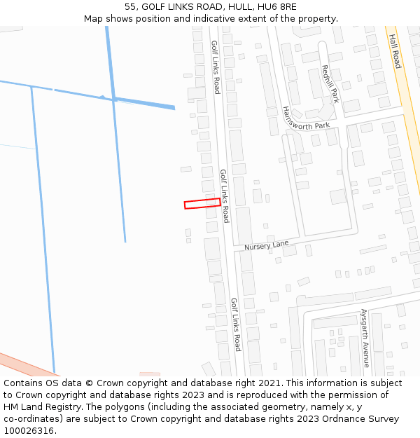 55, GOLF LINKS ROAD, HULL, HU6 8RE: Location map and indicative extent of plot
