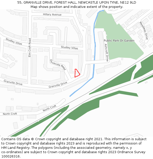 55, GRANVILLE DRIVE, FOREST HALL, NEWCASTLE UPON TYNE, NE12 9LD: Location map and indicative extent of plot
