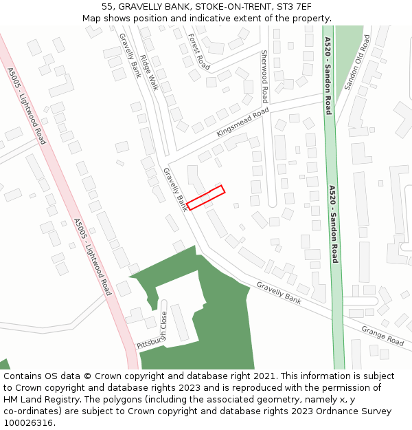 55, GRAVELLY BANK, STOKE-ON-TRENT, ST3 7EF: Location map and indicative extent of plot