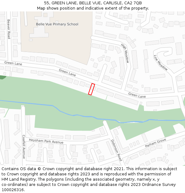 55, GREEN LANE, BELLE VUE, CARLISLE, CA2 7QB: Location map and indicative extent of plot