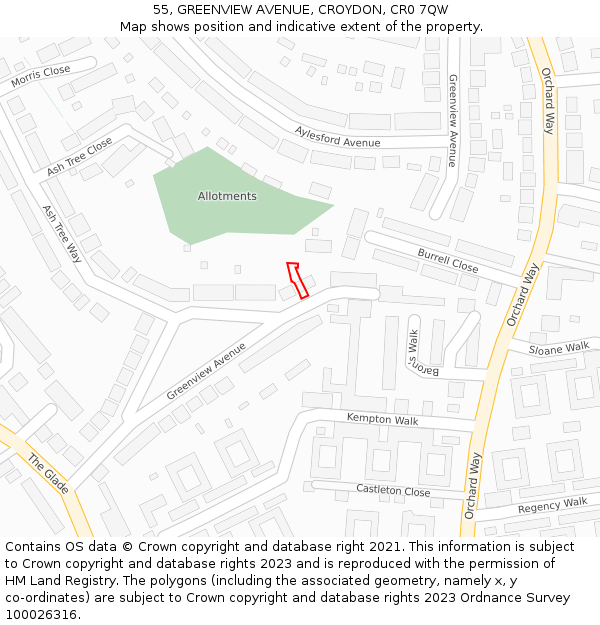 55, GREENVIEW AVENUE, CROYDON, CR0 7QW: Location map and indicative extent of plot