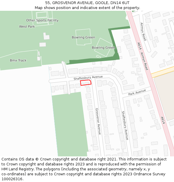 55, GROSVENOR AVENUE, GOOLE, DN14 6UT: Location map and indicative extent of plot