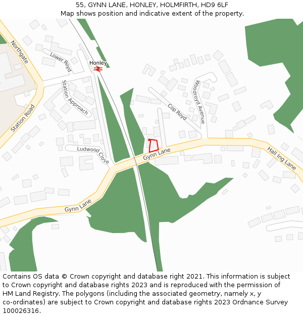 55, GYNN LANE, HONLEY, HOLMFIRTH, HD9 6LF: Location map and indicative extent of plot