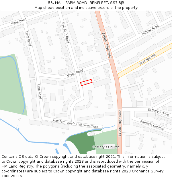55, HALL FARM ROAD, BENFLEET, SS7 5JR: Location map and indicative extent of plot
