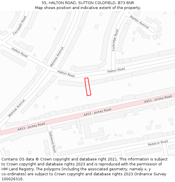 55, HALTON ROAD, SUTTON COLDFIELD, B73 6NR: Location map and indicative extent of plot