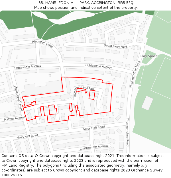 55, HAMBLEDON MILL PARK, ACCRINGTON, BB5 5FQ: Location map and indicative extent of plot