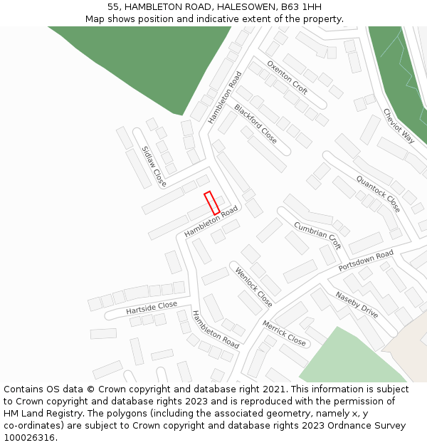 55, HAMBLETON ROAD, HALESOWEN, B63 1HH: Location map and indicative extent of plot