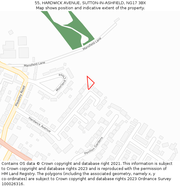 55, HARDWICK AVENUE, SUTTON-IN-ASHFIELD, NG17 3BX: Location map and indicative extent of plot