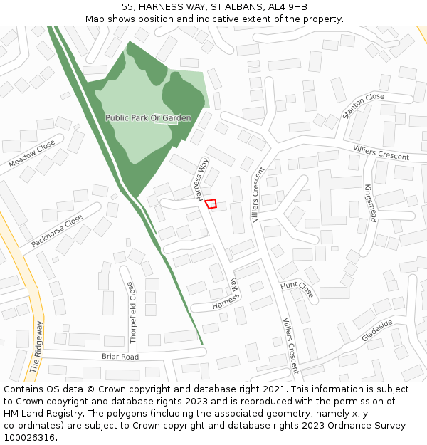 55, HARNESS WAY, ST ALBANS, AL4 9HB: Location map and indicative extent of plot