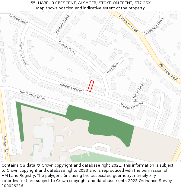 55, HARPUR CRESCENT, ALSAGER, STOKE-ON-TRENT, ST7 2SX: Location map and indicative extent of plot