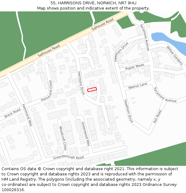 55, HARRISONS DRIVE, NORWICH, NR7 9HU: Location map and indicative extent of plot