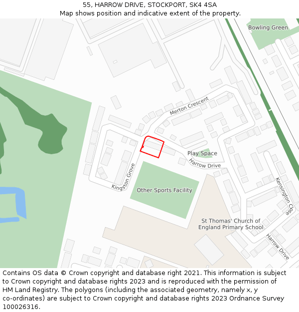 55, HARROW DRIVE, STOCKPORT, SK4 4SA: Location map and indicative extent of plot