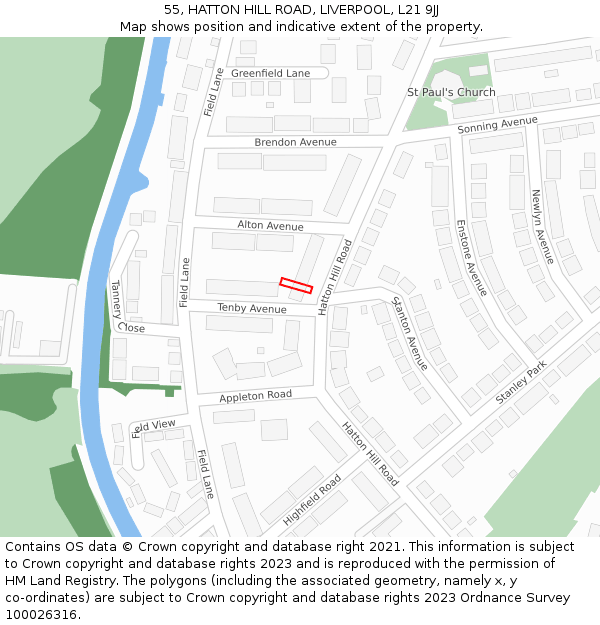 55, HATTON HILL ROAD, LIVERPOOL, L21 9JJ: Location map and indicative extent of plot