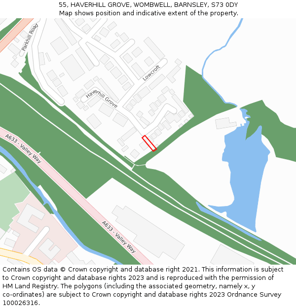 55, HAVERHILL GROVE, WOMBWELL, BARNSLEY, S73 0DY: Location map and indicative extent of plot
