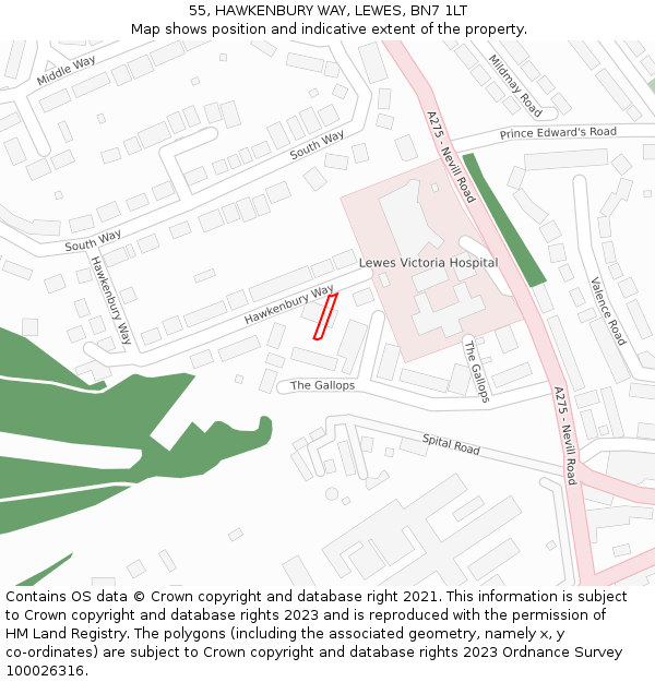 55, HAWKENBURY WAY, LEWES, BN7 1LT: Location map and indicative extent of plot