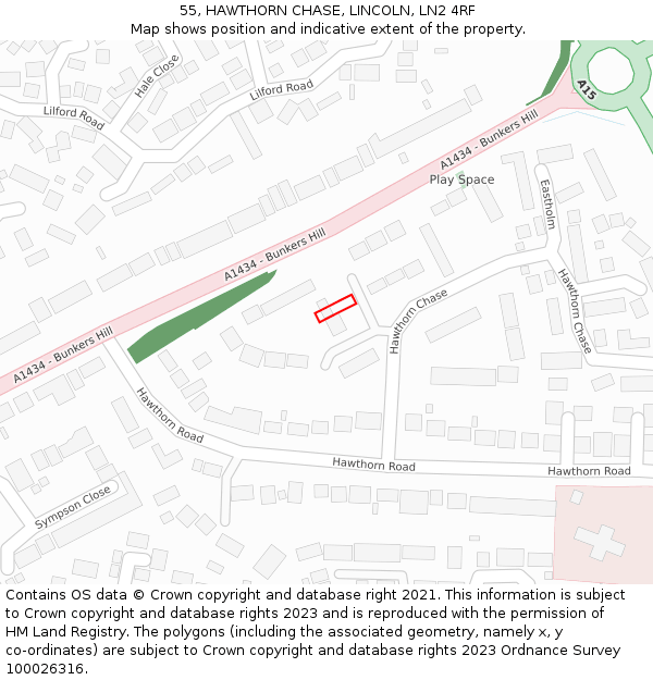 55, HAWTHORN CHASE, LINCOLN, LN2 4RF: Location map and indicative extent of plot