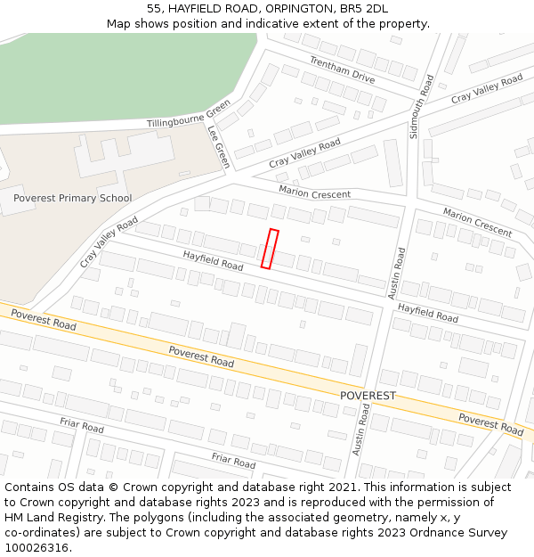 55, HAYFIELD ROAD, ORPINGTON, BR5 2DL: Location map and indicative extent of plot