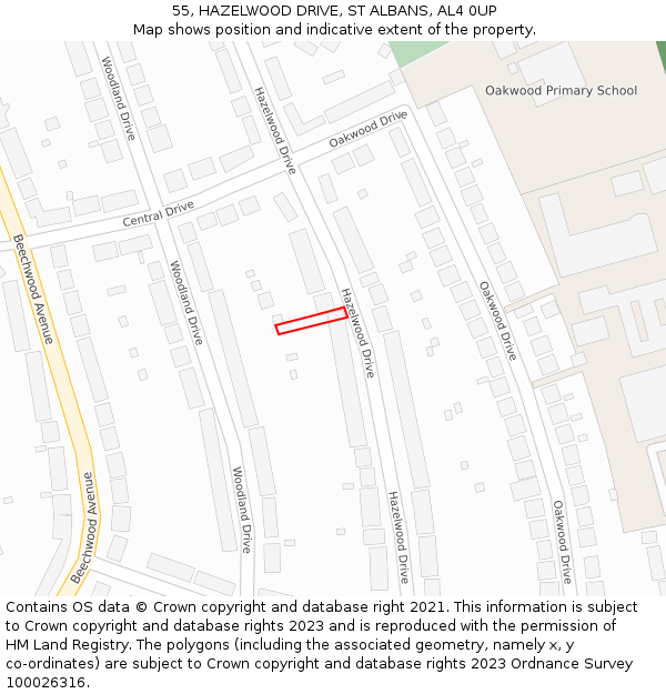 55, HAZELWOOD DRIVE, ST ALBANS, AL4 0UP: Location map and indicative extent of plot