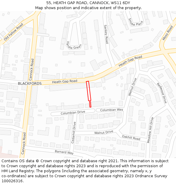 55, HEATH GAP ROAD, CANNOCK, WS11 6DY: Location map and indicative extent of plot