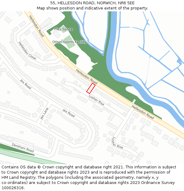 55, HELLESDON ROAD, NORWICH, NR6 5EE: Location map and indicative extent of plot