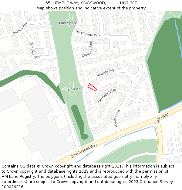 55, HEMBLE WAY, KINGSWOOD, HULL, HU7 3ET: Location map and indicative extent of plot
