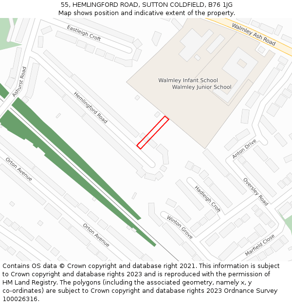 55, HEMLINGFORD ROAD, SUTTON COLDFIELD, B76 1JG: Location map and indicative extent of plot