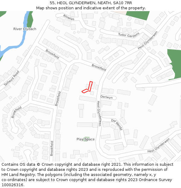 55, HEOL GLYNDERWEN, NEATH, SA10 7RR: Location map and indicative extent of plot