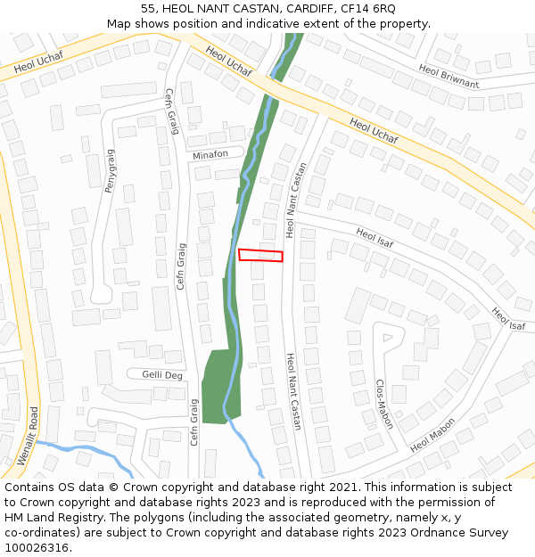 55, HEOL NANT CASTAN, CARDIFF, CF14 6RQ: Location map and indicative extent of plot