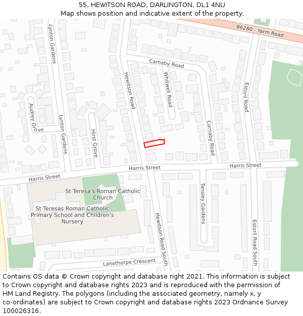 55, HEWITSON ROAD, DARLINGTON, DL1 4NU: Location map and indicative extent of plot
