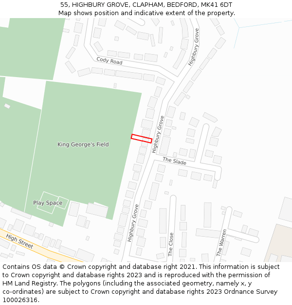 55, HIGHBURY GROVE, CLAPHAM, BEDFORD, MK41 6DT: Location map and indicative extent of plot