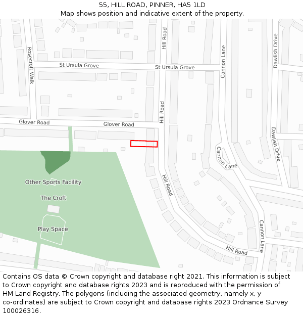 55, HILL ROAD, PINNER, HA5 1LD: Location map and indicative extent of plot