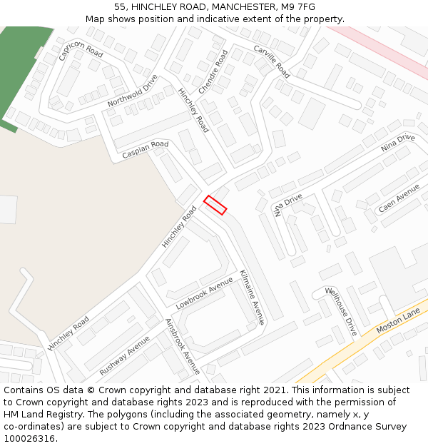 55, HINCHLEY ROAD, MANCHESTER, M9 7FG: Location map and indicative extent of plot