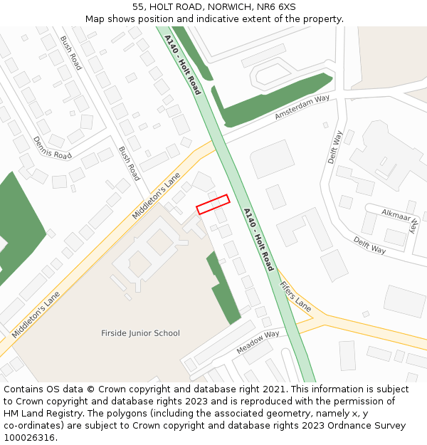 55, HOLT ROAD, NORWICH, NR6 6XS: Location map and indicative extent of plot
