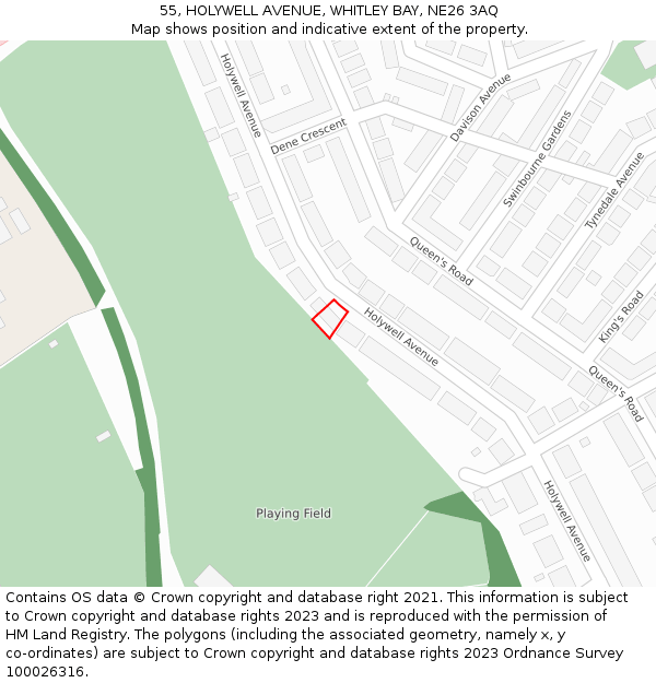 55, HOLYWELL AVENUE, WHITLEY BAY, NE26 3AQ: Location map and indicative extent of plot