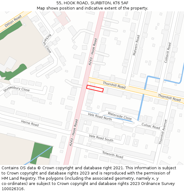 55, HOOK ROAD, SURBITON, KT6 5AF: Location map and indicative extent of plot