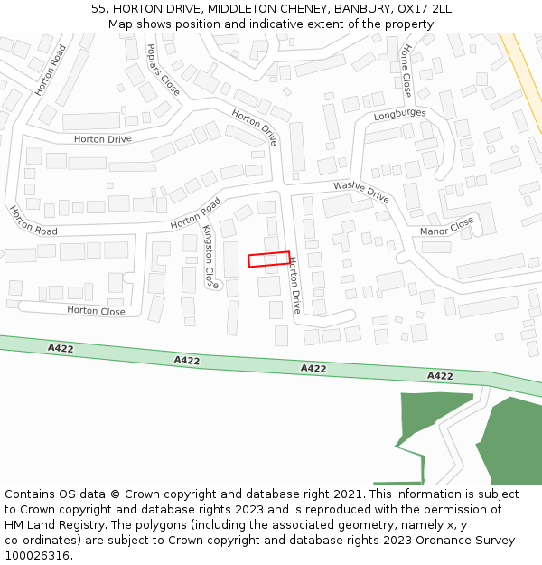 55, HORTON DRIVE, MIDDLETON CHENEY, BANBURY, OX17 2LL: Location map and indicative extent of plot