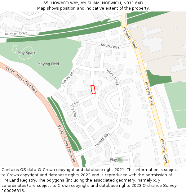 55, HOWARD WAY, AYLSHAM, NORWICH, NR11 6XD: Location map and indicative extent of plot