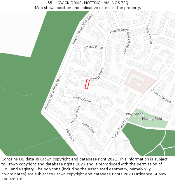 55, HOWICK DRIVE, NOTTINGHAM, NG6 7FQ: Location map and indicative extent of plot